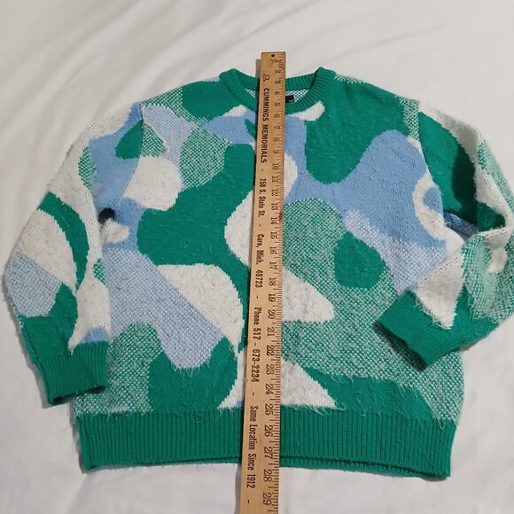 ASOS Design Oversized US 4 Camo Blue/Green/White.Crew Neck Sweater Ribbed Cuff - Picture 9 of 13
